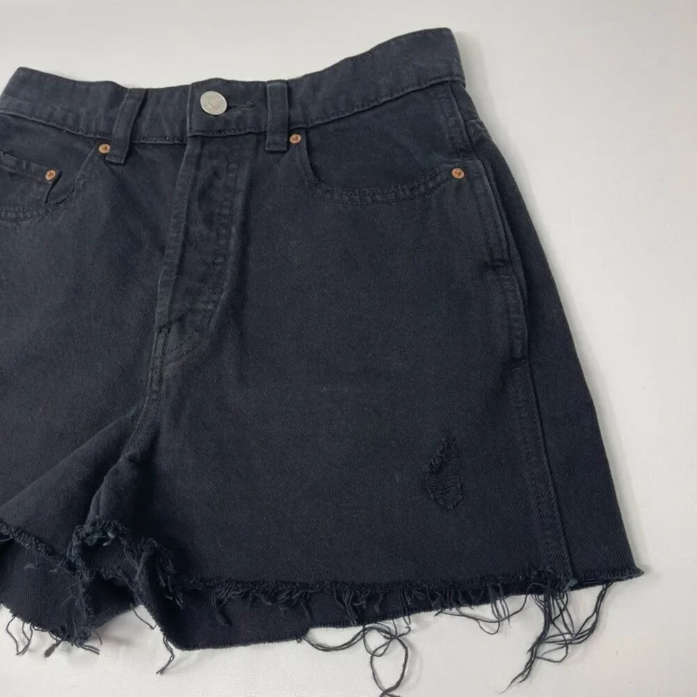 PacSun Baggy Jean Denim Jean Shorts Black Distressed Button Fly Women’s Size 25